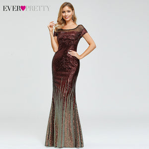 Custom Luxury Evening Dresses Ever Pretty EP00884 Cap Sleeve Striped Sequined Sexy Arabic Mermaid Party Gowns Dluga Sukienka