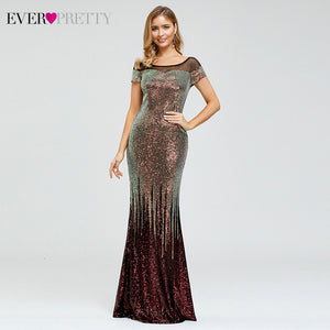 Custom Luxury Evening Dresses Ever Pretty EP00884 Cap Sleeve Striped Sequined Sexy Arabic Mermaid Party Gowns Dluga Sukienka